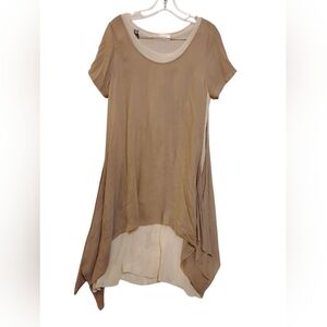 Elegant Tan Asymmetrical Midi Dress Tan & Cream Simply Couture S